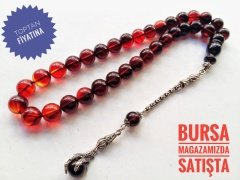 925 Ayar Gümüş Püsküllü Kartal Pençesi Küre Kesim Ateş Kehribar Tesbih