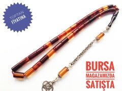 925 Ayar Gümüş Püsküllü Kesme Ateş Kehribar Tesbih