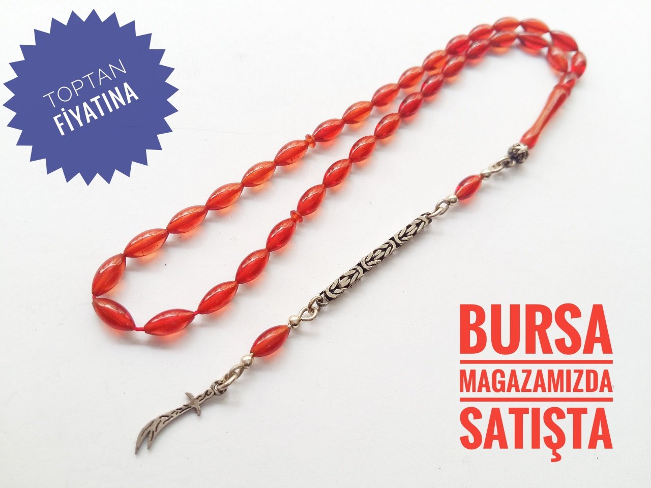 925 Ayar Gümüş Püsküllü Sıkma Kehribar Tesbih