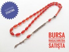 925 Ayar Gümüş Püsküllü Sıkma Kehribar Tesbih