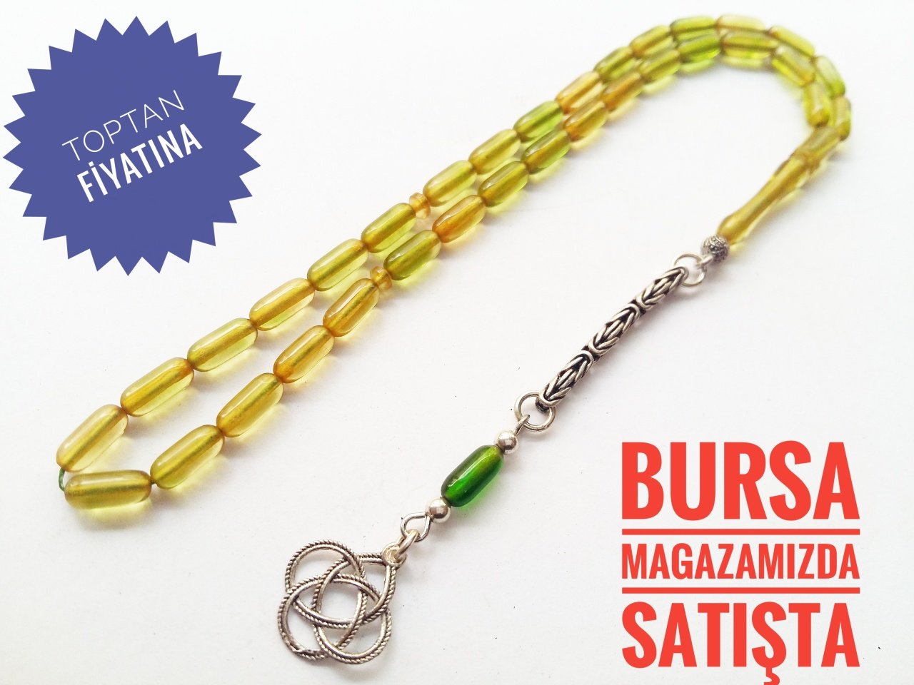 925 Ayar Gümüş Püsküllü Kapsül Kesim Sıkma Kehribar Tesbih