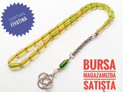 925 Ayar Gümüş Püsküllü Kapsül Kesim Sıkma Kehribar Tesbih