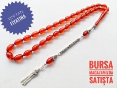 925 Ayar Gümüş Püsküllü Ateş Kehribar Tesbih