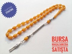 925 Ayar Gümüş Püsküllü Sıkma Kehribar Tesbih