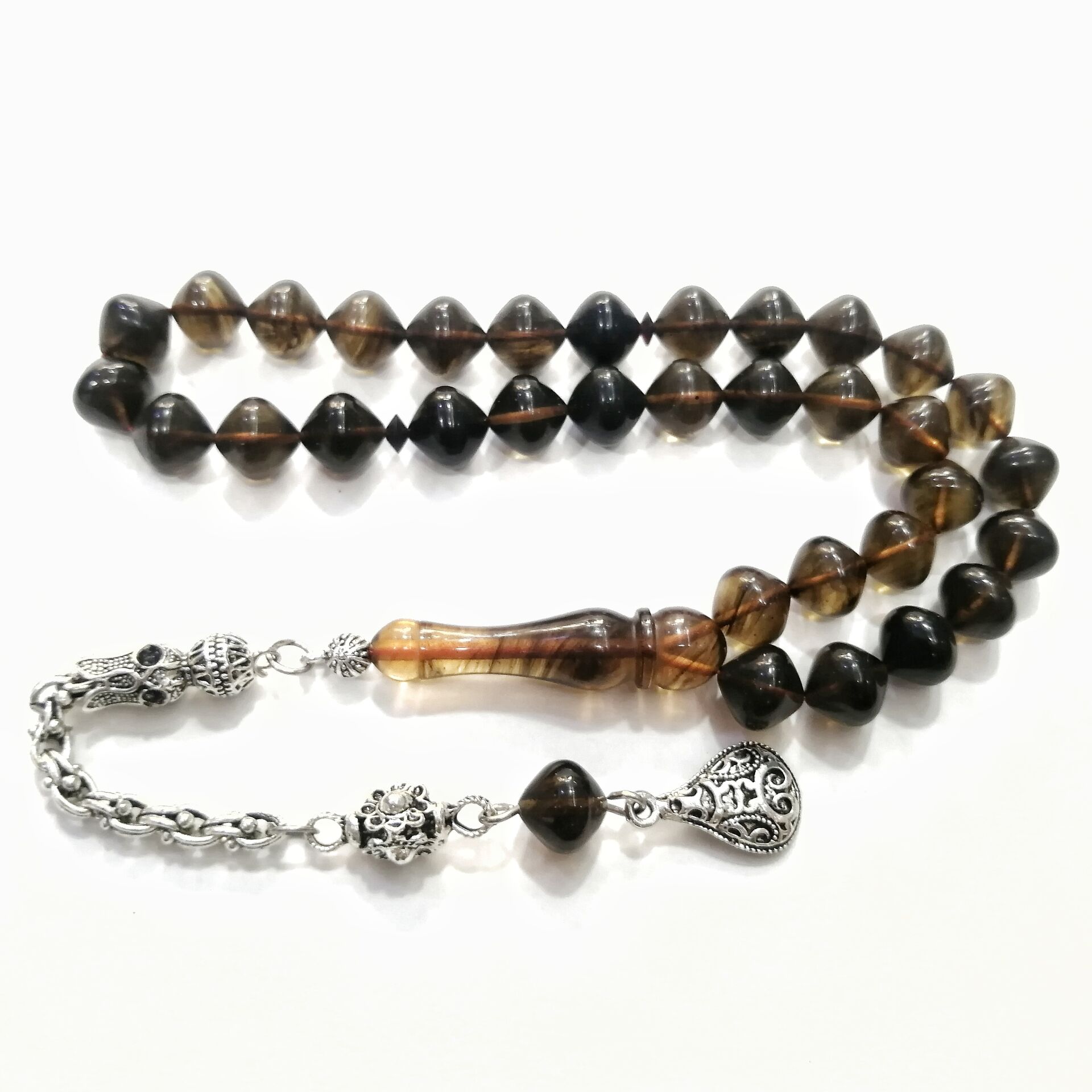 Gümüş Kaplama Alpaka Püsküllü İstanbul Kesim Sıkma Kehribar Tesbih