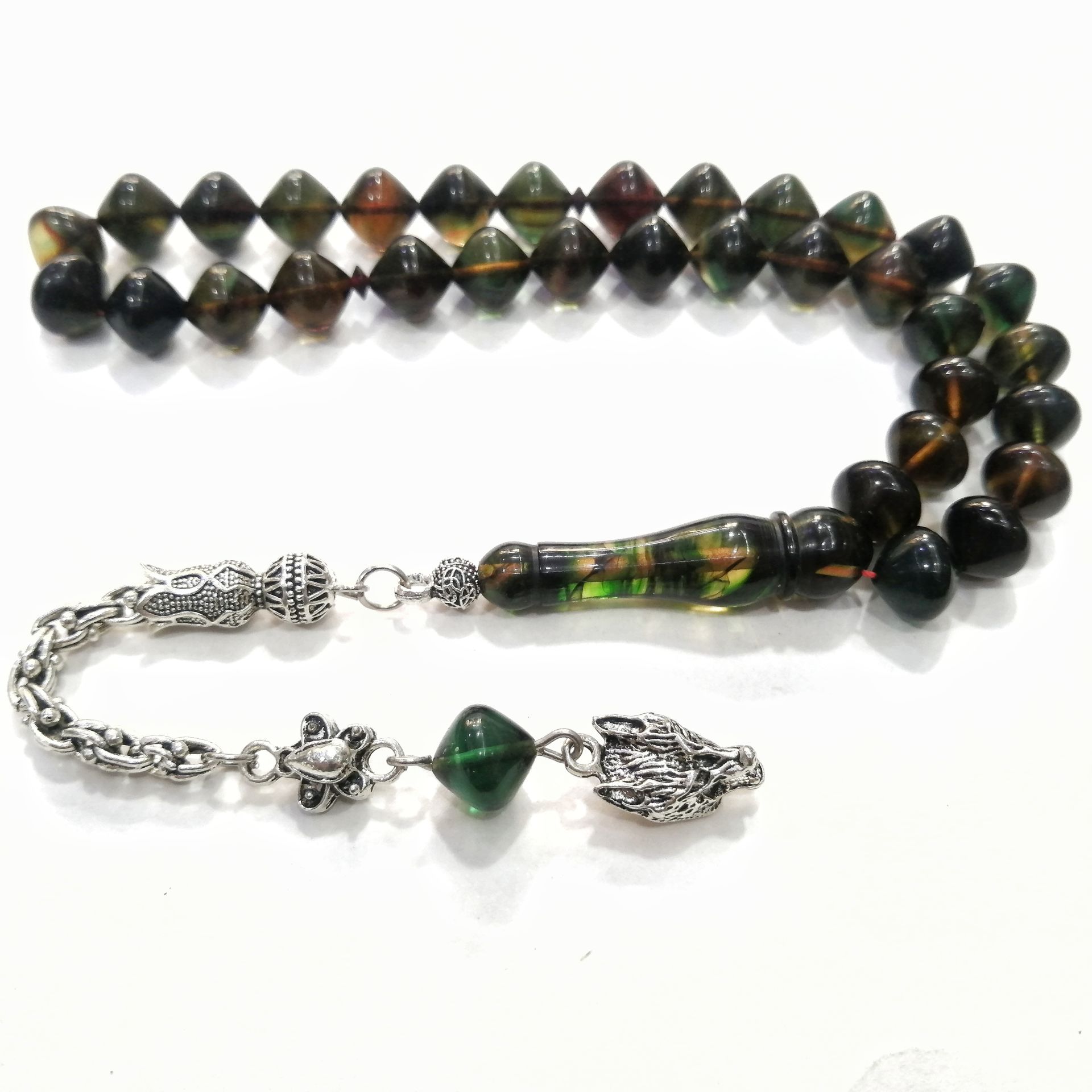 Gümüş Kaplama Alpaka Püsküllü İstanbul Kesim Sıkma Kehribar Tesbih