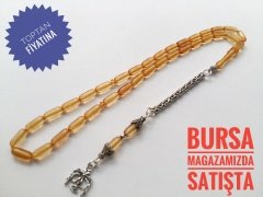 925 Ayar Gümüş Püsküllü Kapsül Kesim Sıkma Kehribar Tesbih