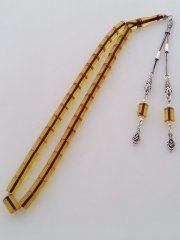 925 Ayar Gümüş Püsküllü Özel İşçilikli Ateş Kehribar Tesbih