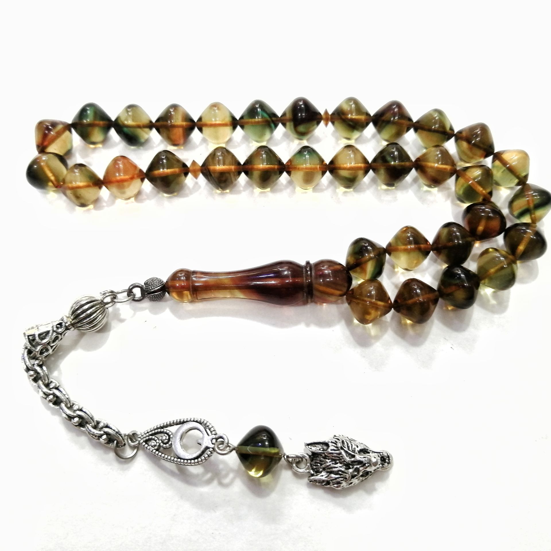 Gümüş Kaplama Alpaka Püsküllü Istanbul Kesim Sıkma Kehribar Tesbih