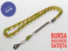 925 Ayar Gümüş Püsküllü Kapsül Kesim Sıkma Kehribar Tesbih