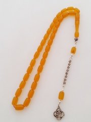 925 Ayar Gümüş Püsküllü Özel İşçilikli Kapsül Kesim Ateş Kehribar Tesbih