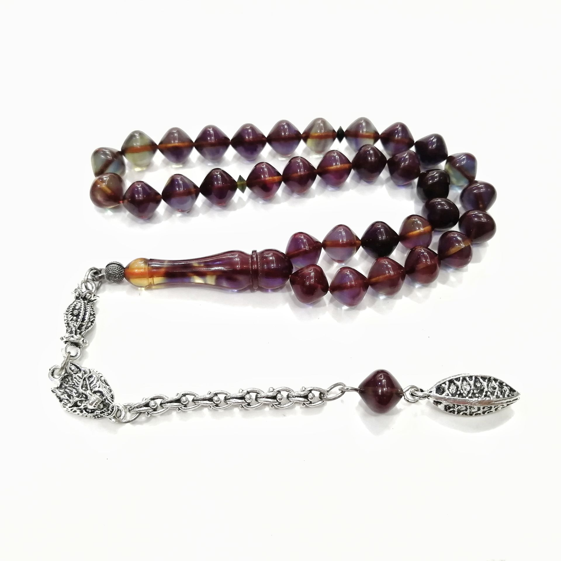 Gümüş Kaplama Alpaka Püsküllü Istanbul Kesim Sıkma Kehribar Tesbih