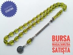 925 Ayar Gümüş Püsküllü Beyzi Kesim Sıkma Kehribar Tesbih