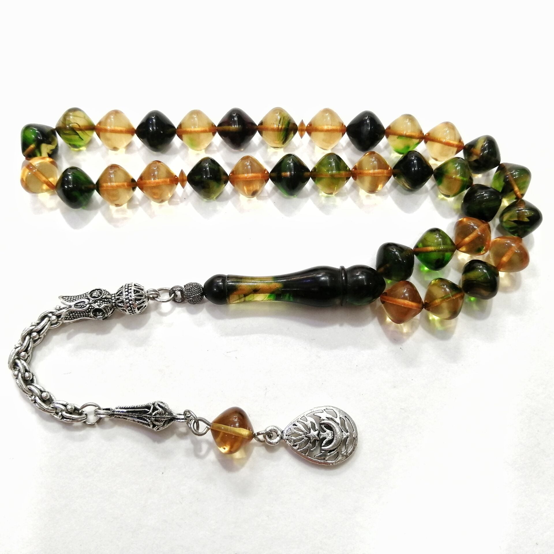 Gümüş Kaplama Alpaka Püsküllü Istanbul Kesim Sıkma Kehribar Tesbih