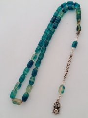 925 Ayar Gümüş Püsküllü Özel İşçilikli Kapsül Kesim Ateş Kehribar Tesbih