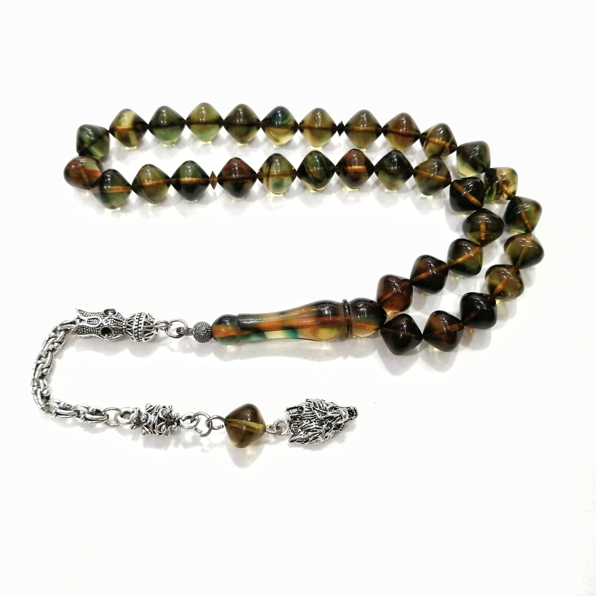 Gümüş Kaplama Alpaka Püsküllü İstanbul Kesim Sıkma Kehribar Tesbih