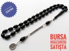 925 Ayar Gümüş Püsküllü Beyzi Kesim Sıkma Kehribar Tesbih