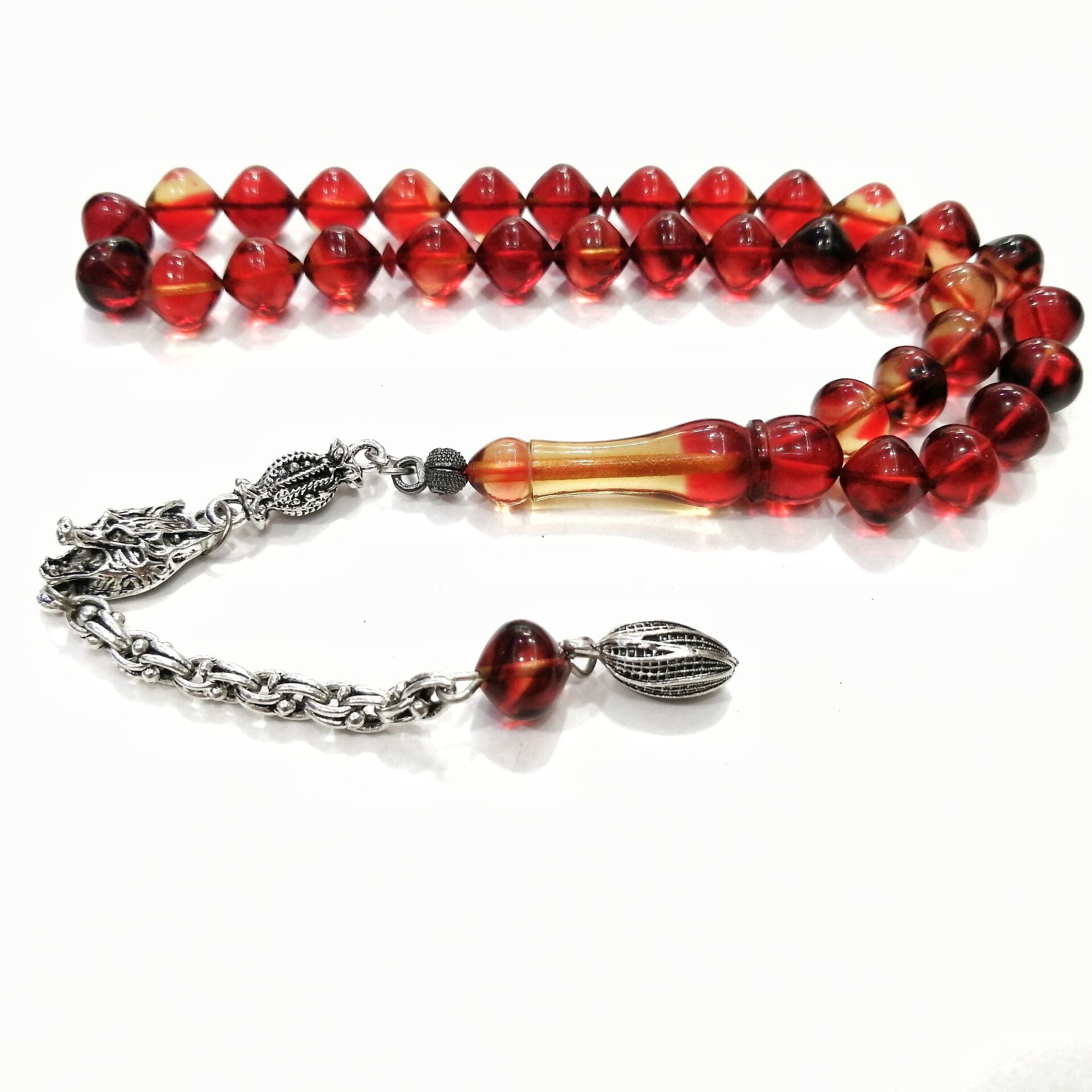 Gümüş Kaplama Alpaka Püsküllü İstanbul Kesim Sıkma Kehribar Tesbih