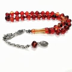 Gümüş Kaplama Alpaka Püsküllü İstanbul Kesim Sıkma Kehribar Tesbih