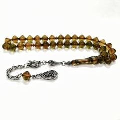 Gümüş Kaplama Alpaka Püsküllü İstanbul Kesim Sıkma Kehribar Tesbih