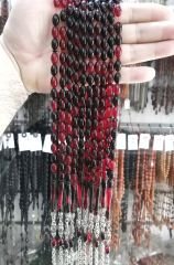 Gümüş Kaplama Alpaka Püsküllü Beyzi Kırmızı Siyah Sıkma Kehribar Tesbih