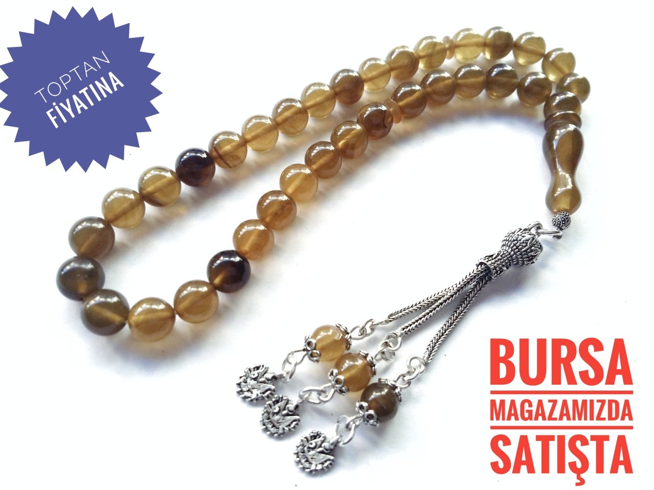 925 Ayar Gümüş Püsküllü Küre Kesim Sıkma Kehribar Tesbih