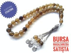 925 Ayar Gümüş Püsküllü Küre Kesim Sıkma Kehribar Tesbih