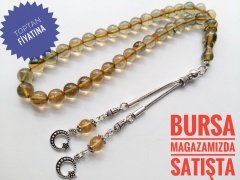 Şeffaf 925 Ayar Gümüş Püsküllü Ateş Kehribar Tesbih