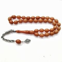 Gümüş Kaplama Alpaka Püsküllü Tombul Beyzi Kesim Sıkma Kehribar Tesbih