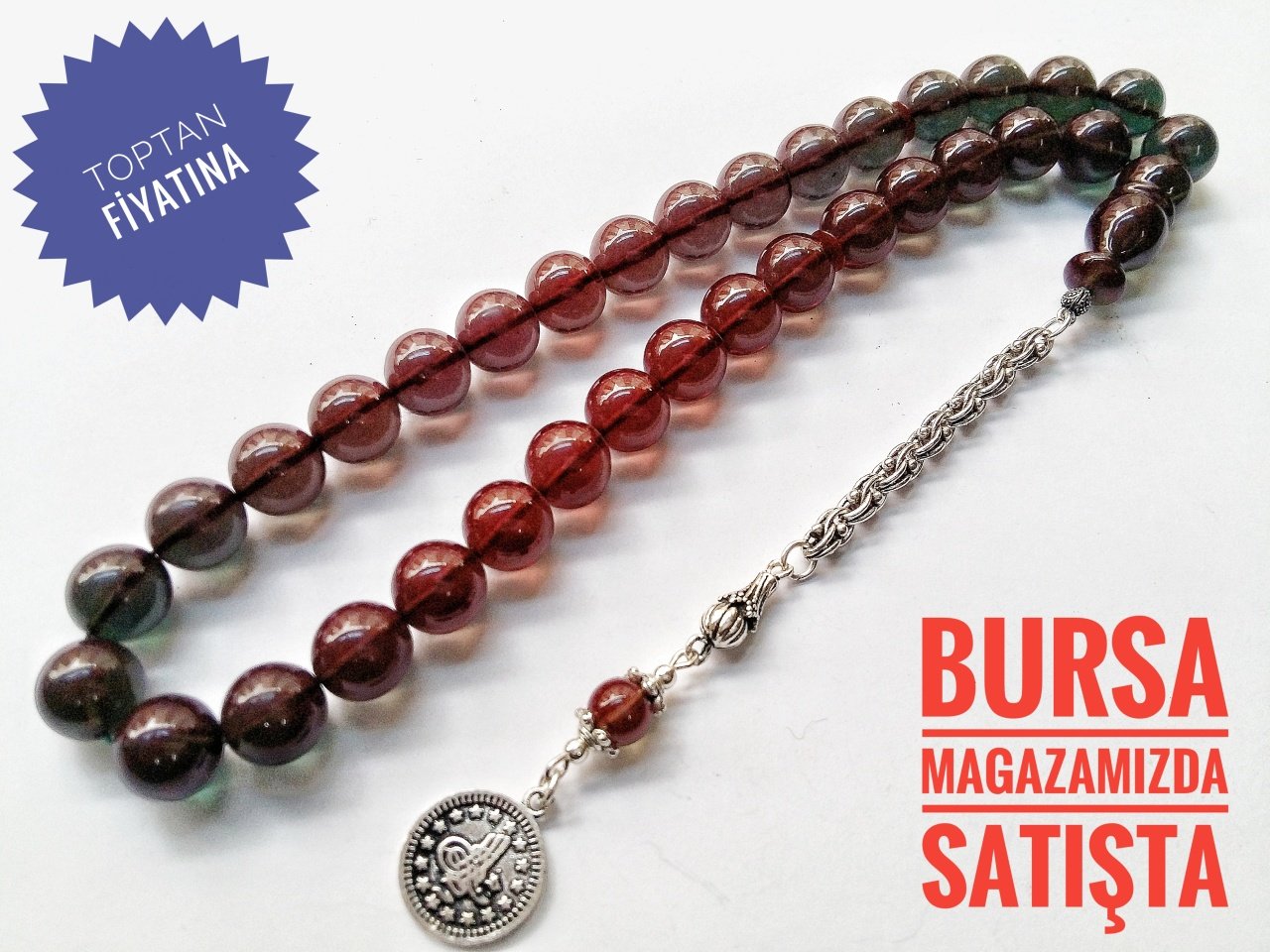 Yeşil Yansimalı Mor Renkli 925 Ayar Gümüş Püsküllü Ateş Kehribar Tesbih