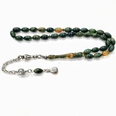 Gümüş Kaplama Alpaka Püsküllü Beyzi Kesim Sıkma Kehribar Tesbih