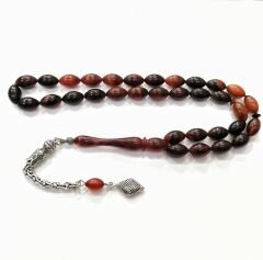 Gümüş Kaplama Alpaka Püsküllü Beyzi Kesim Sıkma Kehribar Tesbih