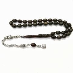 Gümüş Kaplama Alpaka Püsküllü Beyzi Kesim Sıkma Kehribar Tesbih