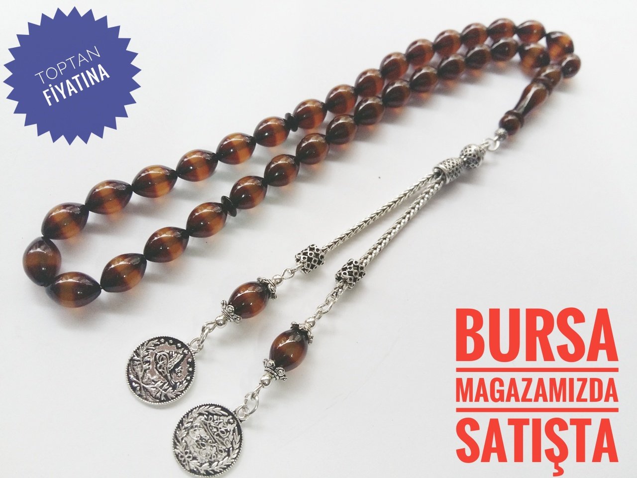 925 Ayar Gümüş Püsküllü Sürmeli Sıkma Kehribar Tesbih