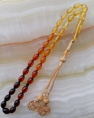 Altın Yaldız Gümüş Kazaz Püsküllü Orjinal Polonya Damla Kehribar Tesbih