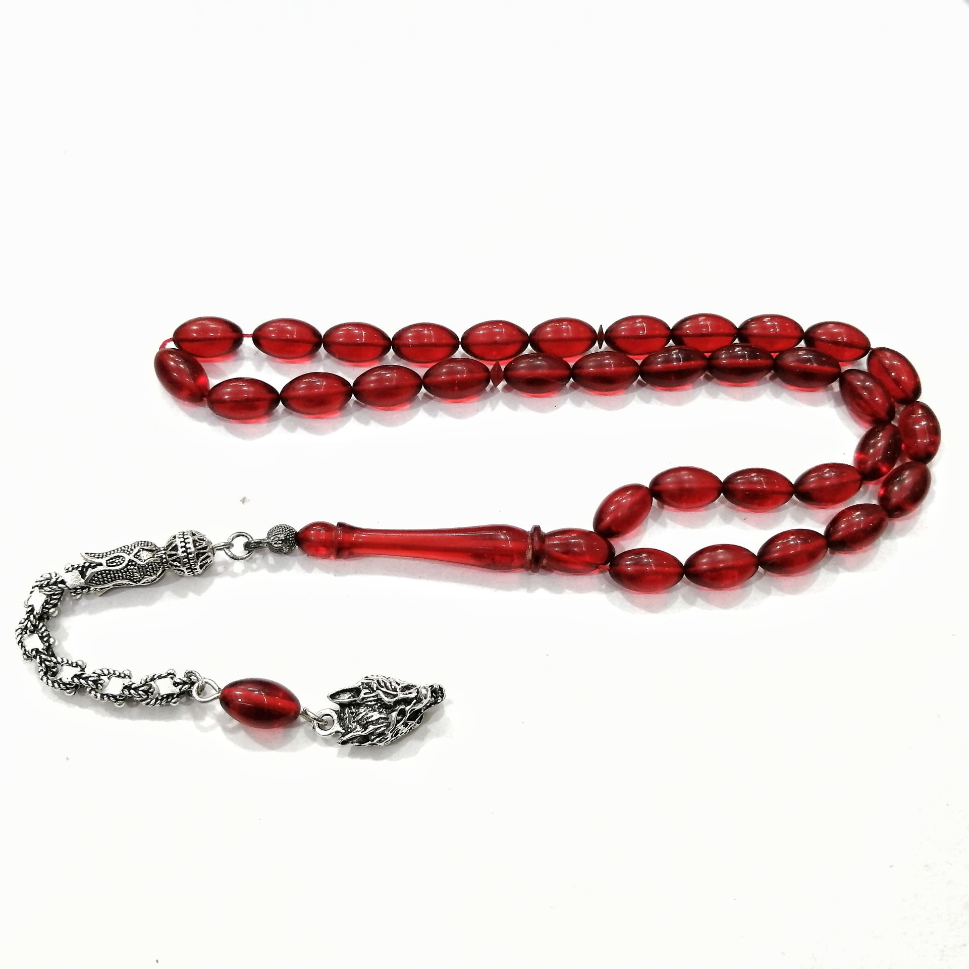 Gümüş Kaplama Alpaka Püsküllü Beyzi Kesim Ateş Kehribar