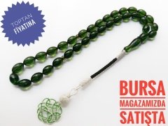 Türbe Yeşili Kazaz Püsküllü Birinci Sınıf Isçilikli Sıkma Kehribar Tesbih