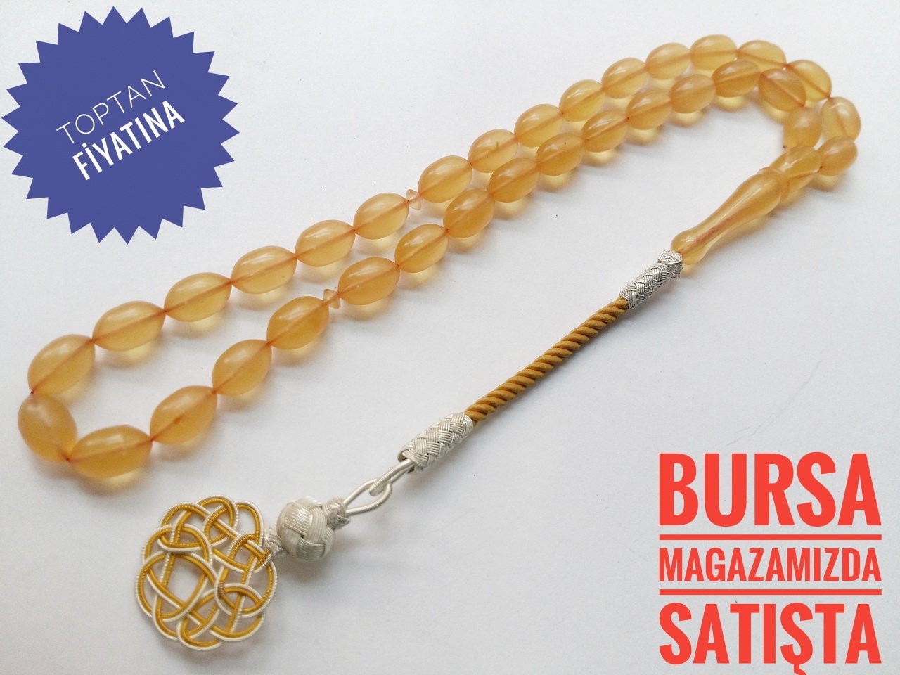 Kazaz Püsküllü Sıkma Kehribar Tesbih