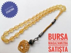 Sarı Sıkma Kehribar Kazaz Püsküllü Tesbih