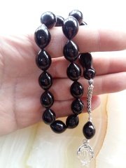 925 Ayar Gümüş Püsküllü Efe Modeli Büyük Boy Beyzi Kesim Özel İşçilikli Atölye Yapımı Ateş Kehribar Tesbih