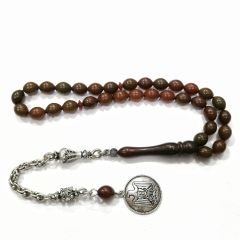 Gümüş Kaplama Alpaka Püsküllü Beyzi Kesim Sıkma Kehribar Tesbih