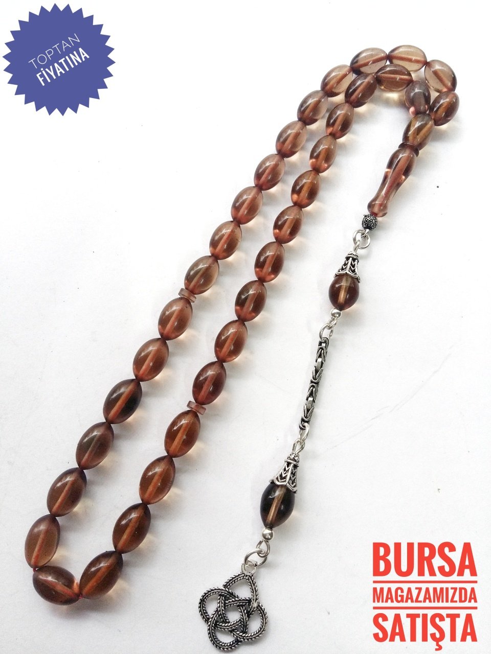 925 Ayar Gümüş Püsküllü Ateş Kehribar Tesbih