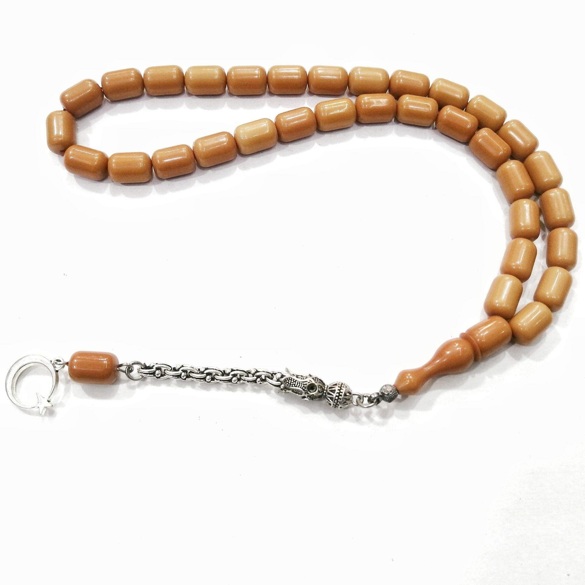 Gümüş Kaplama Alpaka Püsküllü Kapsül Kesim Sıkma Kehribar Tesbih