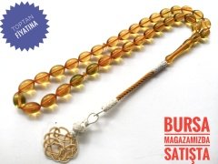 Kazaz Püsküllü Sarı Sıkma Kehribar Tesbih