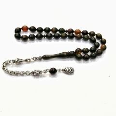 Gümüş Kaplama Alpaka Püsküllü Tombul Beyzi Kesim Sıkma Kehribar Tesbih