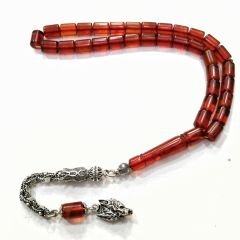 Gümüş Kaplama Alpaka Püsküllü Kapsül Kesim Sıkma Kehribar Tesbih