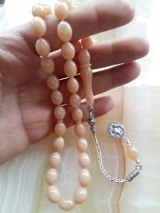 925 Ayar Gümüş Püsküllü Özel İşçilikli Atölye Yapımı Tombul Beyzi Kesim Hareli Sıkma Kehribar Tesbih