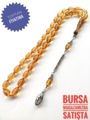 925 Ayar Gümüş Püsküllü Sıkma Kehribar Tesbih