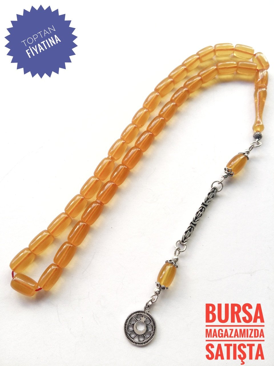 925 Ayar Gümüş Püsküllü Kapsül Kesim Sıkma Kehribar Tesbih