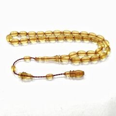 Sistem Püsküllü Sikke İmzalı Badem Kesim Ateş Kehribar Tesbih